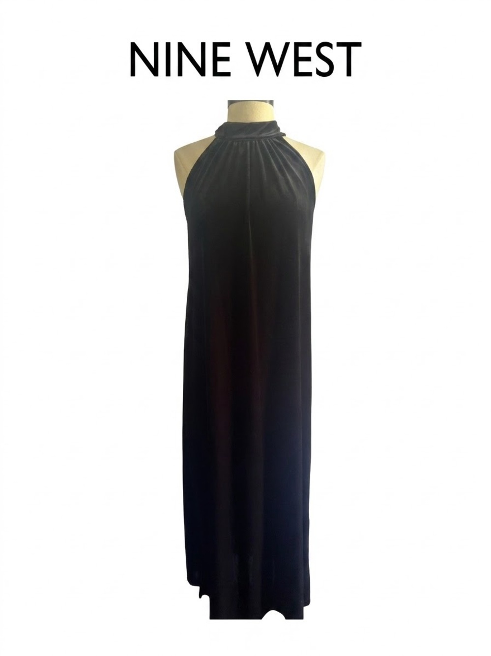 Nine West Black Velvet Halter Maxi Dress Size S 0224